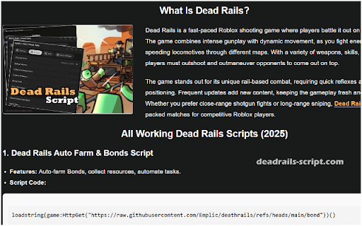 Dead Rails Script [Updated]  from Chrome web store to be run with OffiDocs Chromium online